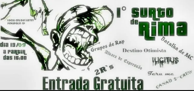 Flyer original do 1º Surto de Rima no CEU's das Artes (2016)